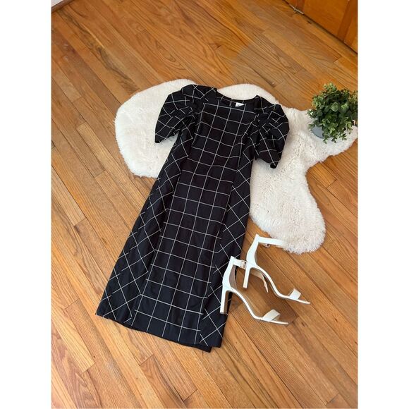 4510461 Grey Plaid Balloon Sleeve Dress